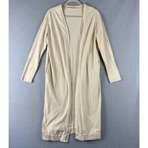 Three Bird Nest Duster Cardigan Womens Large Cream Cotton Long Sleeve Lagenlook